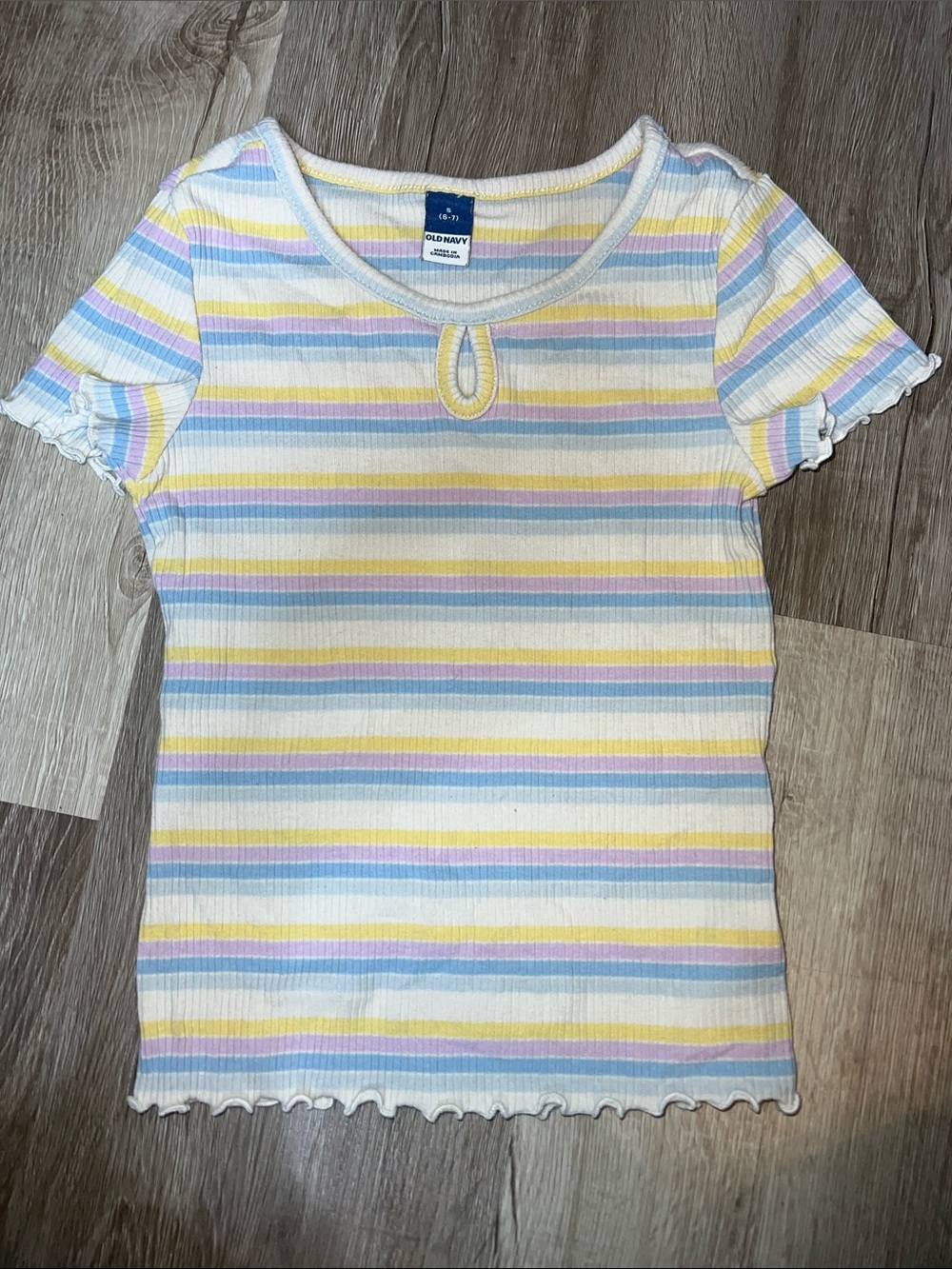 Old Navy Girls Pastel Striped Short Sleeve Top - White, Yellow, Blue, Pink
